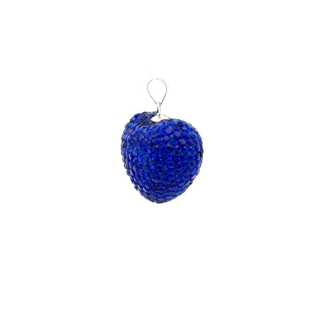 925 Sterling Silver Pendant Crystals Large Blue Heart - Picture 4 of 5